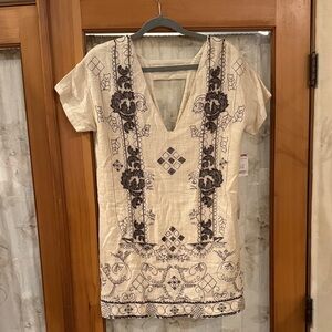 Free People Beige and Black Embroidered Mini Dress